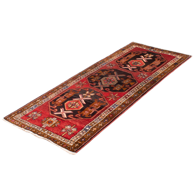 One-of-a-Kind 3'11" X 9'6" New Age Runner Wool Area Rug in Red