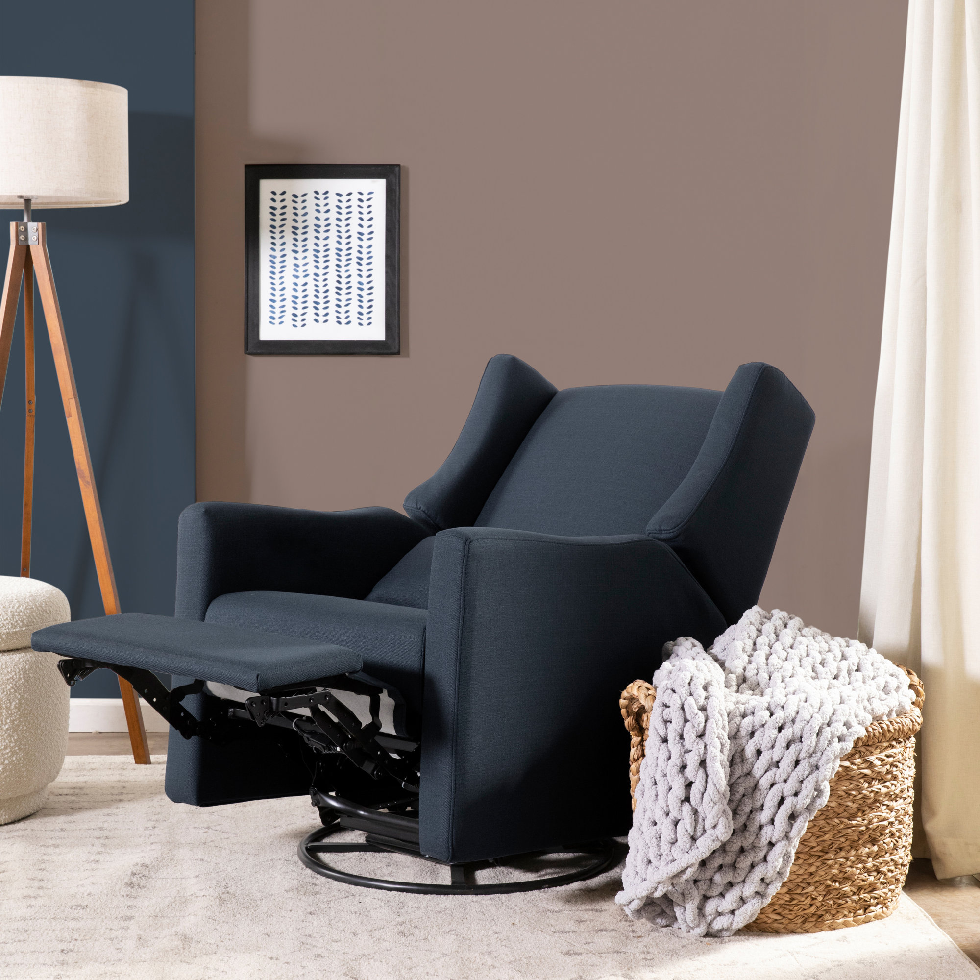 Kiwi Electronic Recliner and Swivel Glider with USB port, Navy Livesmart Twill
