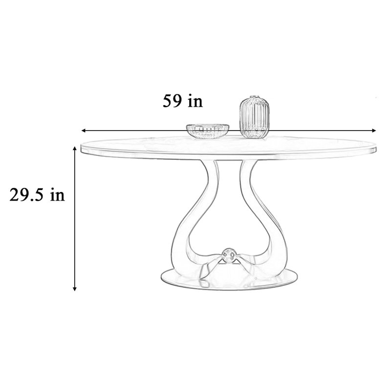 Table de salle à manger ronde légère et luxueuse, H 29,5 po x L 59 po x l 59 po, Noir, noir, noir, noir