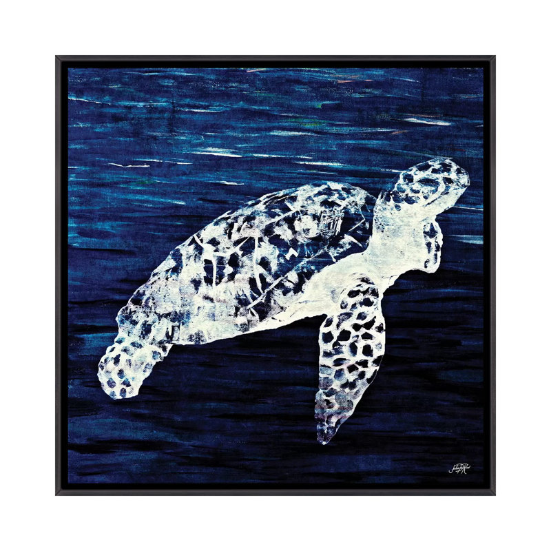 «Swimonge II» par Julie Derice - reproduction d'art, H 26 po x l 26 po x P 1,5 po, Toile avec cadre noir patiné, Aucun mat
