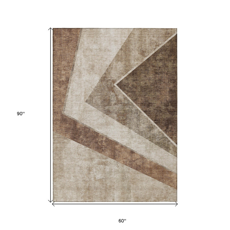Tapis intérieur / extérieur géométrique lavable 5 pi x 8 pi brun et beige