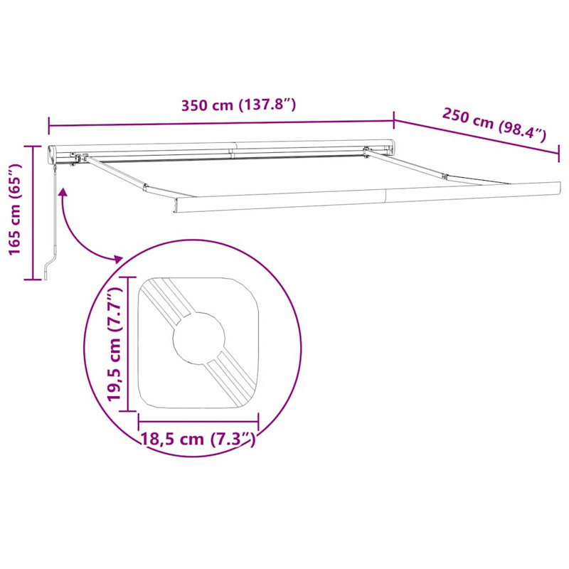 Retractable Awning, 350cm H x 250cm W, Orange;White/Grey