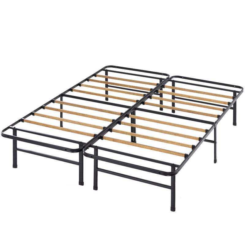 Queen Black Steel Bed Frame with Bamboo Slats