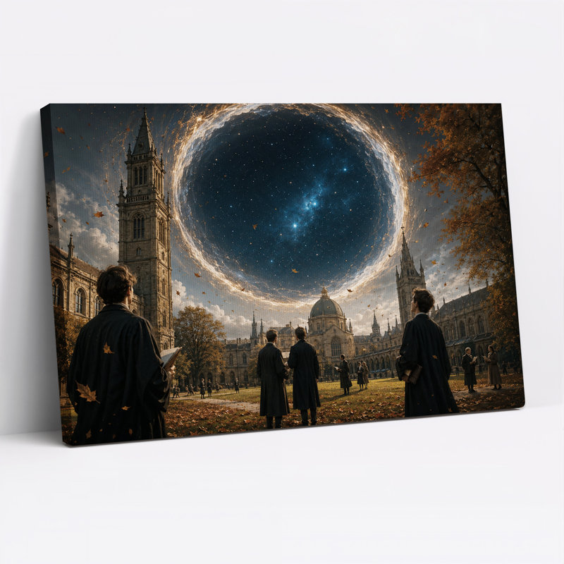 Tableau mural sur toile gothique automnale représentant un tourbillon d'étoiles bleu foncé au-dessus d'une toile représentant un vortex d'étoiles bleu foncé sur fond d'Halloween.