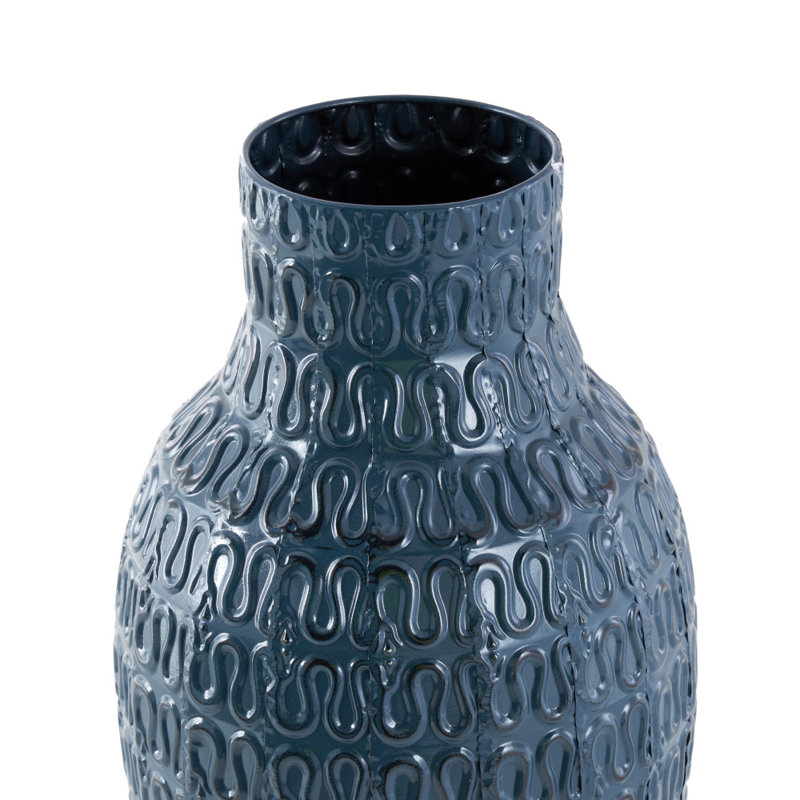 Almath Metal Dimensional Textured Decorative Dark Blue Vase with Wavy Pattern