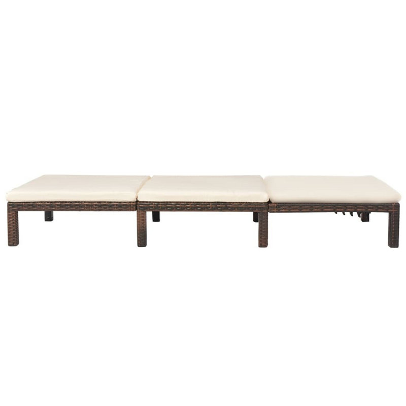 Chaise longue d'extérieur avec coussin blanc, dossier réglable, bois brun