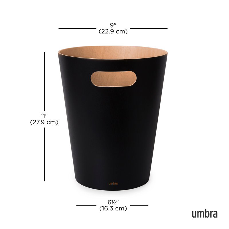 Woodrow Small Bin – Open Wood Wastebasket for Office, Bedroom, Bathroom, 2.25 Gallons (7.5 L), Black