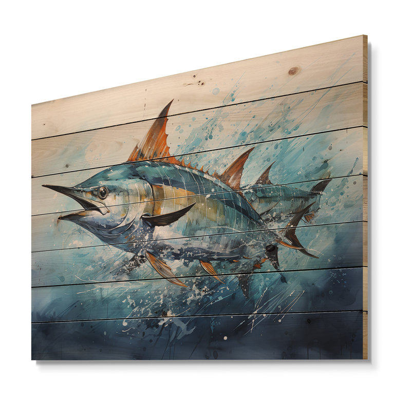 Fishing Majestic Marlins I Print on Natural Wood, 10" H x 20" W x 0.78" D