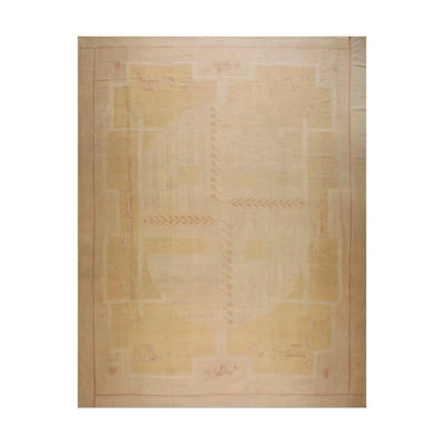 1930s Ivory Geometric Abstract Antique European Art Deco Rug 12'10"x16'8" Carpet
