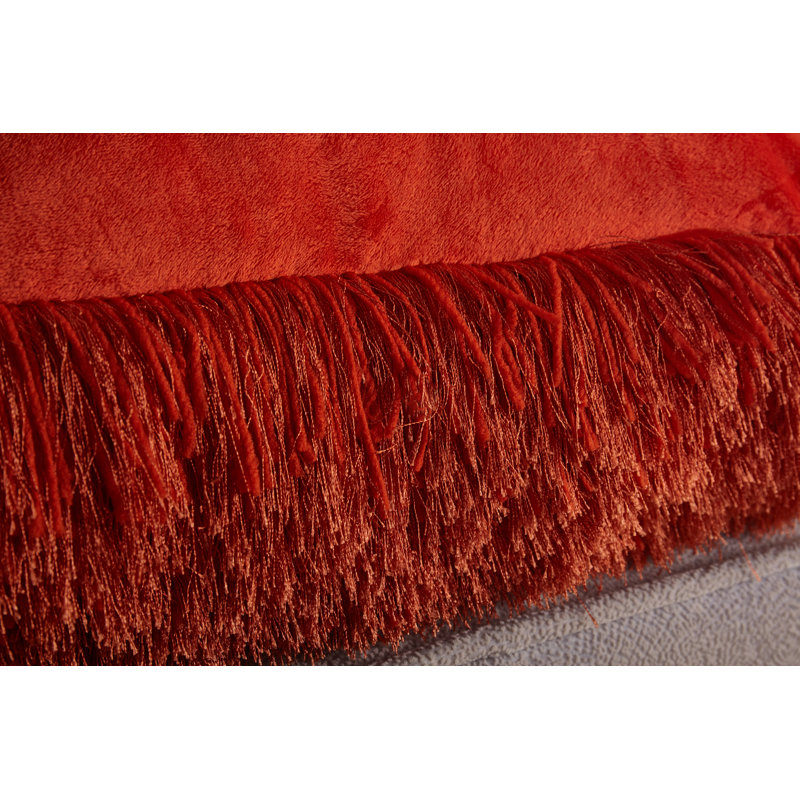 Rust Blood Orange Shaggy Hand Tufted Decorative Pillow 18" x 18"