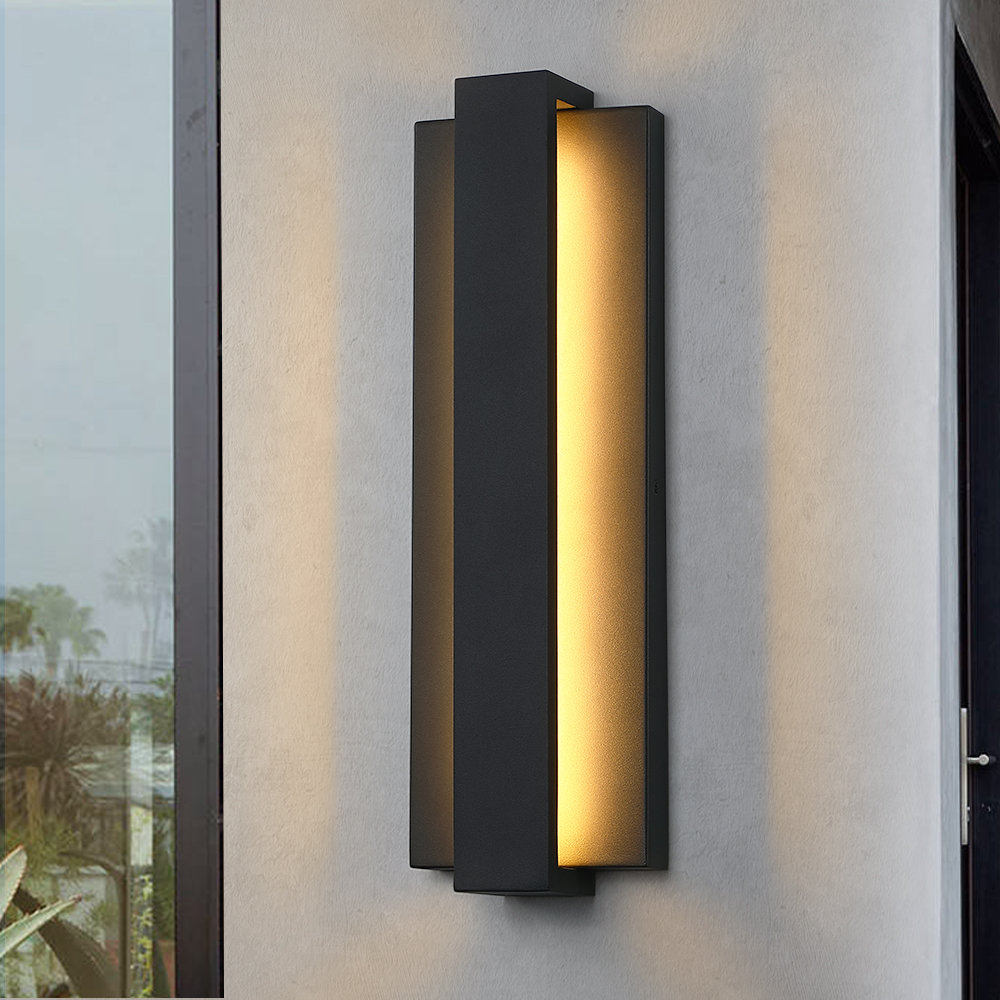 Black Modern/contemporary Led Outdoor Wall Light Lantern Sconce-wall Washer Orren Ellis 
