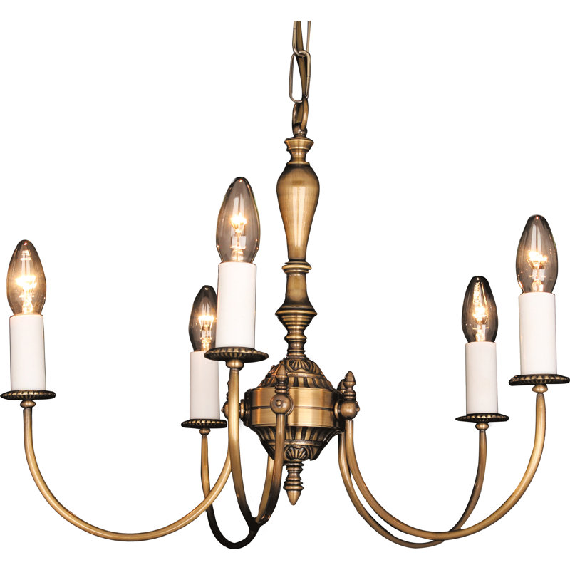 Nottingham 5 - Light Candle Style Chandelier, Antique Brass