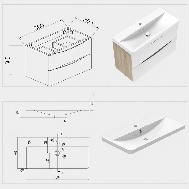 Bezarez 800mm Single Bathroom Vanity with Drop In Resin Basin