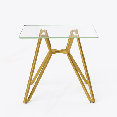 35.4-Inch Square Tempered Glass Dining Table, Suitable For 2-4 People, Space-Saving Small Kitchen Dining Table, Equipped With Sturdy Metal Table Legs,Suitable For Dining Room, Living Room,Gold