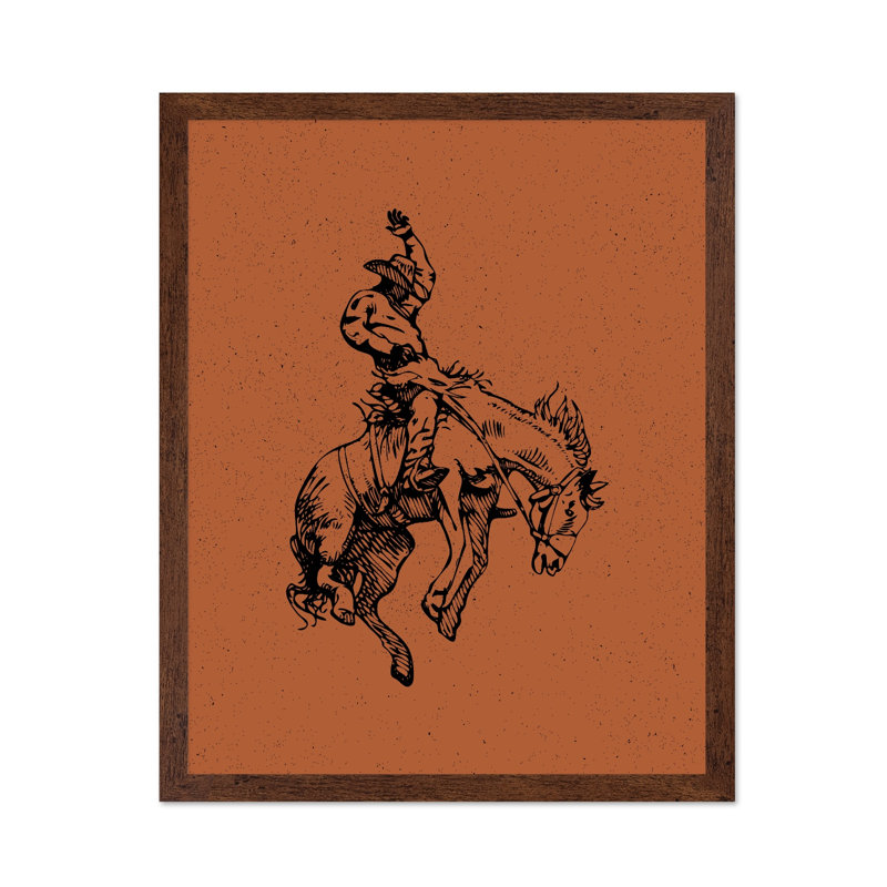 Cheval de cowboy brun, 24"H x 32"W, Poster, Brown Framed