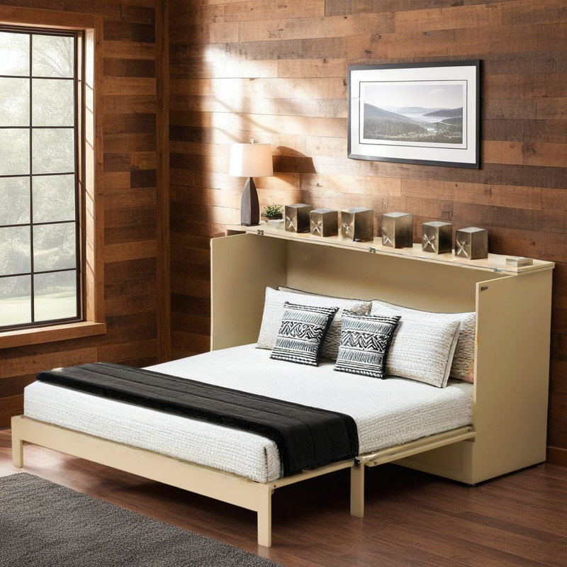 Lit escamotable double avec rangement - chargement USB, conception pliable, finition rotin?
