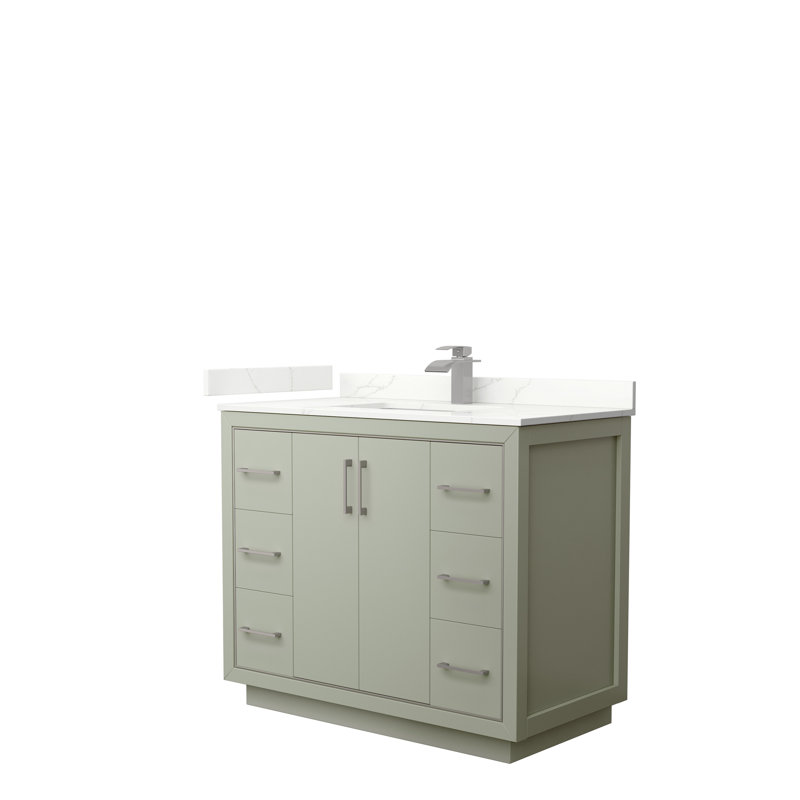 Icon 42'' W Single Vanity, Giotto Quartz, Light Green, Brushed Nickel