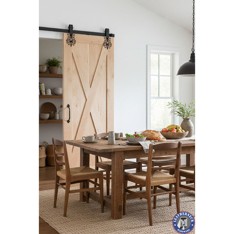 Ensemble de quincaillerie pour porte de grange simple standard Wrought Premium, 60 po, Cuivré à la machine