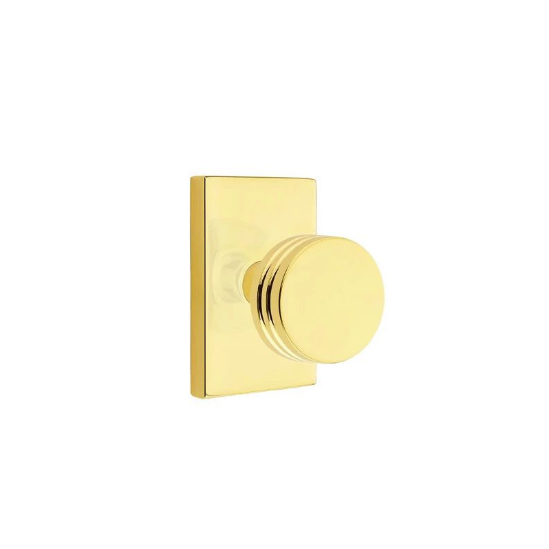 Ensemble de mortaise intérieure Emtek avec rosette rectangulaire moderne et bouton Bern, Dos plat