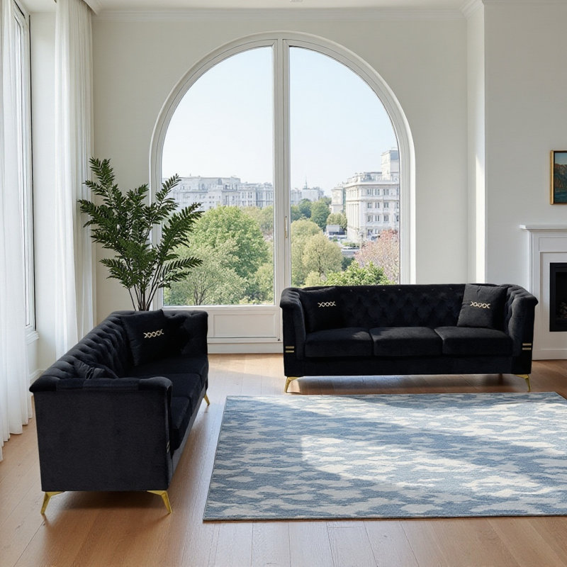 Canapé modulaire en similicuir 2 pièces Irine, Lin bleu foncé