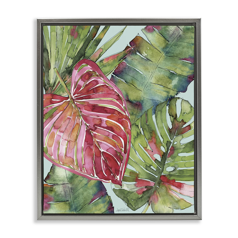 Cadre flottant vert Palm Springs, design par Anne Tavoletti, H 21 po x l 17 po, Cadre flottant gris lustré