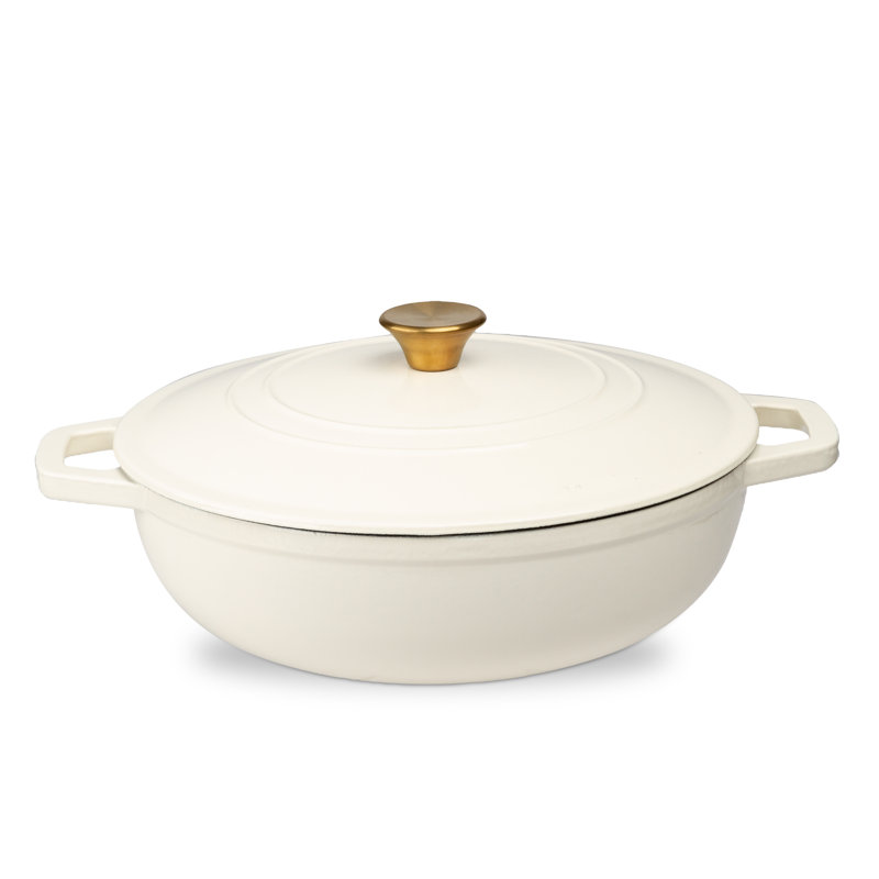 Cream 5 Qt. Enameled Cast Iron Dutch Oven Braiser with Lid