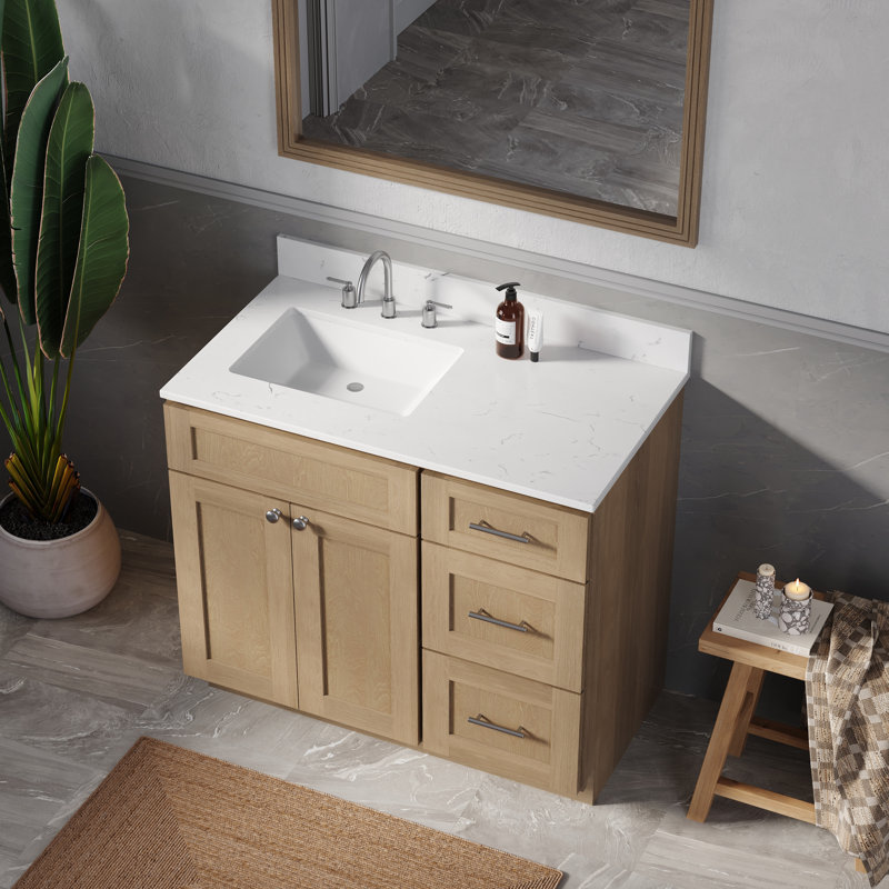 Meuble-lavabo simple avec plateau en quartz Disar, Gauche, Bleu