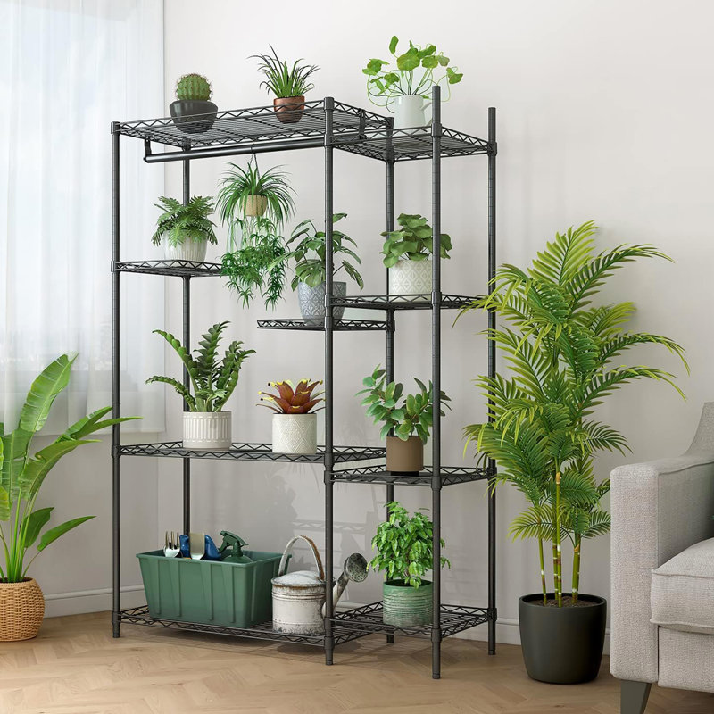 Support pour plante robuste en métal pour l'intérieur et l'extérieur, réglable avec tringle, indispensable pour le salon, le balcon et le jardin