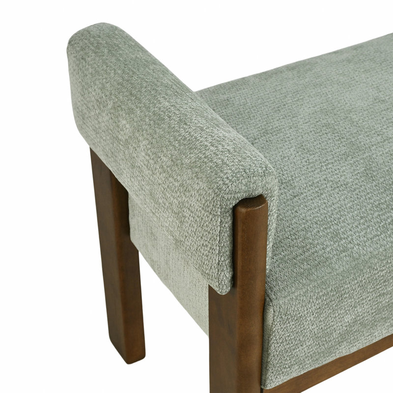 Modern Boucle Upholstered Bench Bed End Ottoman, Light Green Chenille