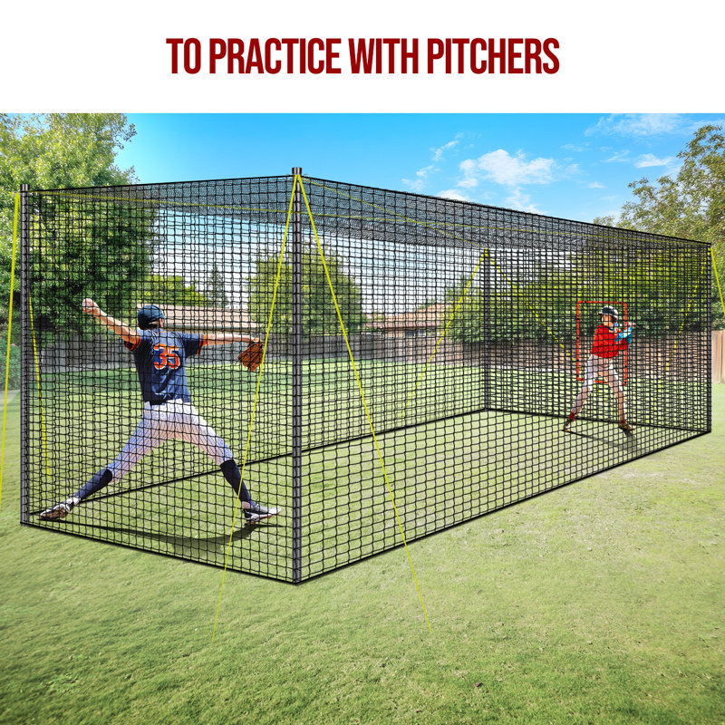 Cage portative de baseball et de balle molle portative, filet de cage de 22 pi x 12 pi x 8 pi avec trou pour machine à lancer