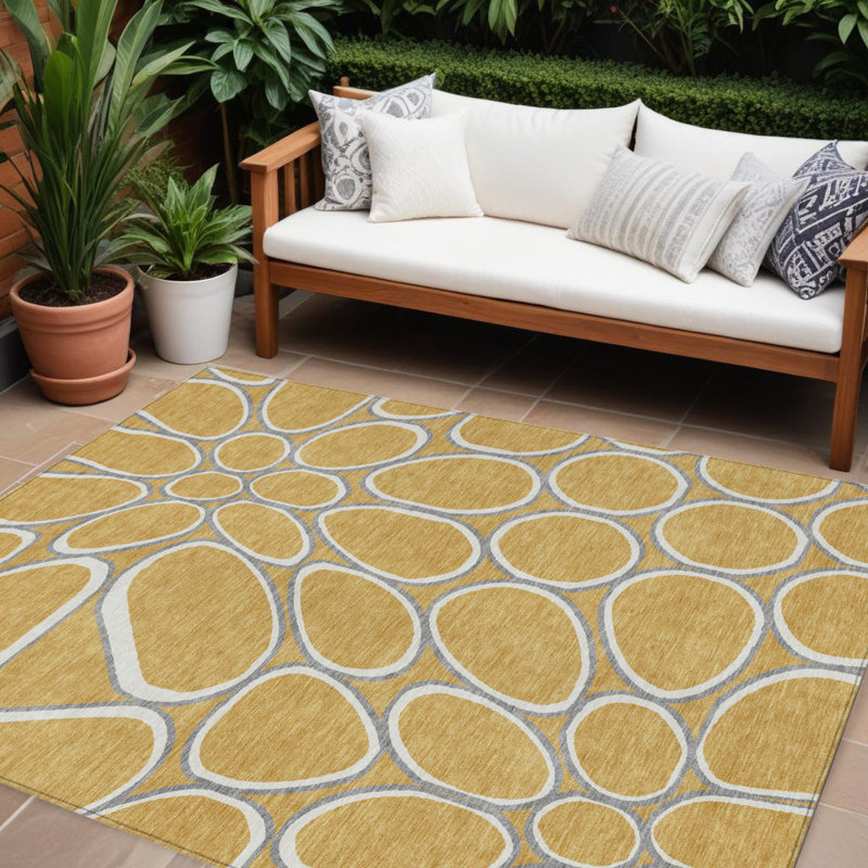 Tapis intérieur lavable abstrait gris doré et ivoire 8 pi x 10 pi