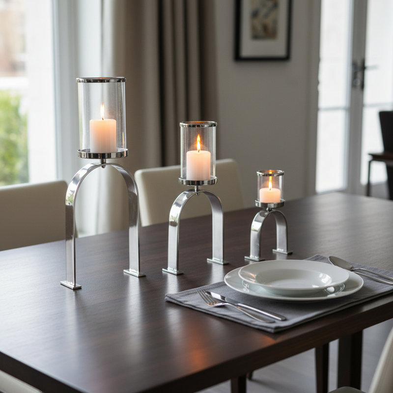 Modern Metal Pillar Candle Holder with Arched Stand Base - Decorative Tabletop Candlestick Holder for Home Decor - Set of 3, 22", 16", 10"