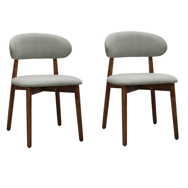Chaise rembourrée en coton et lin avec pieds en bois massif, 2, Mélange de coton vert laurier, Bois brun