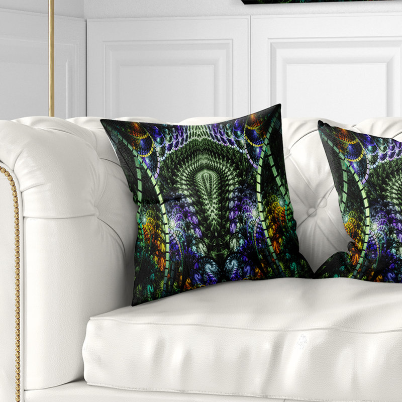 Motif unique de fractale colorée - coussin imprimé abstrait, 18 po x 18 po, Coussin décoratif