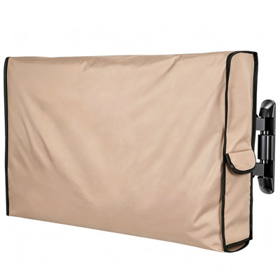 Khaki TV Cover, Full Wrap Stitched Edge Dustproof TV Protector with Side Pocket, Hook & Loop Opening Design, Breathable Washable Television Cover with Storage Bag for Home Indoor Wall Mount TV