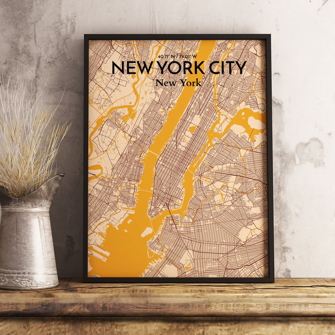 New York City City Map - Graphic Art Print on Paper Wrought Studio™ 