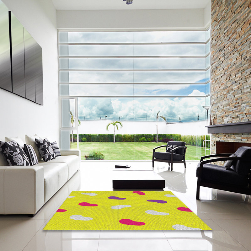 Tapis jaune tissé à la machine, Carré 3 pi