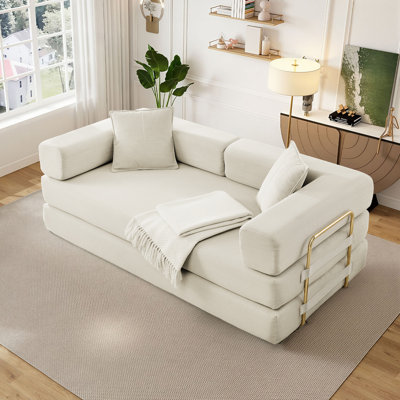Addisin King-Size Foldable Sleeper Sofa Bed – Convertible Compression Mattress Couch with 2 Removable Bolster Armrests & 2 Pillows
