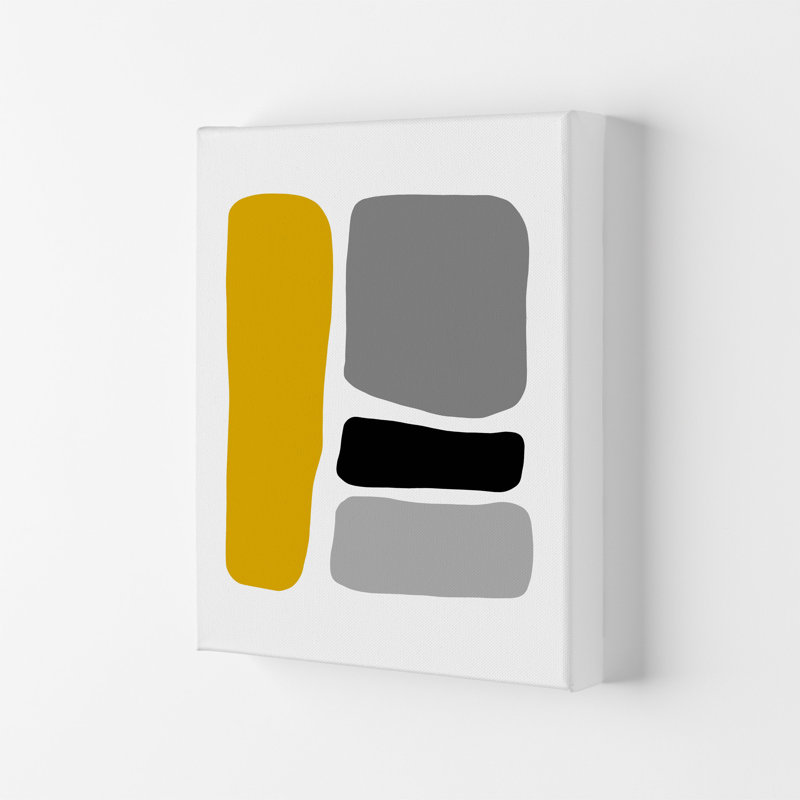 Mustard And Black Abstract Stones 1 by Pixy Paper - Print, Wrapped Canvas, 84cm H x 59.4cm W x 4cm D