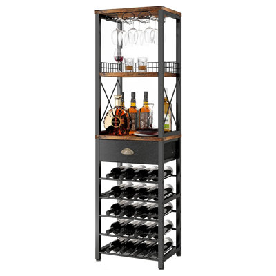 4-Tier Freestanding Floor Wine Rack & Bar Cabinet - With Tabletop, Glass Holder, Storage Drawer, Liquor/Wine Storage for Living Room