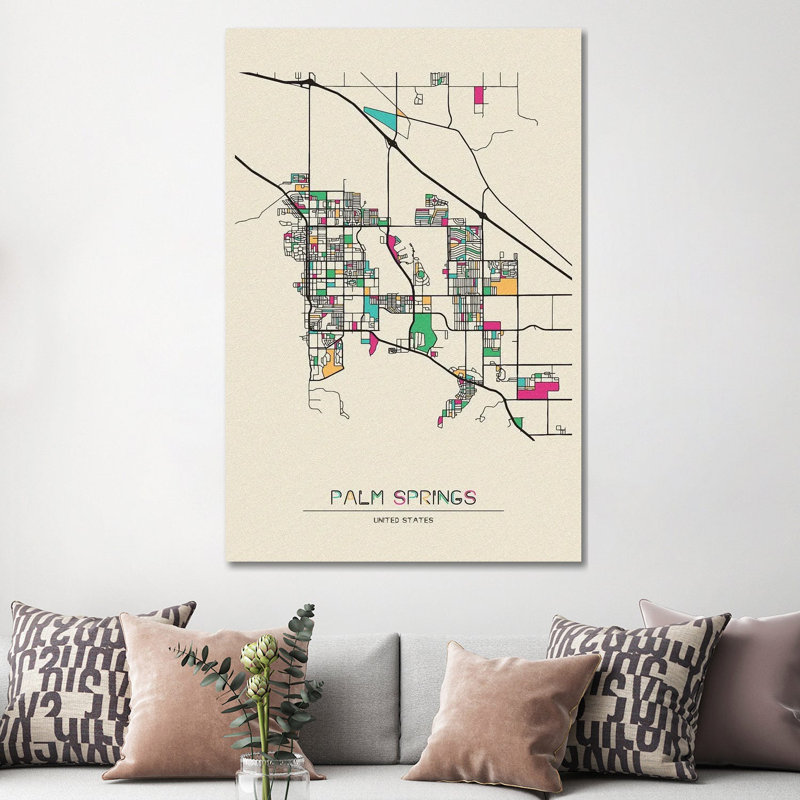 Palm Springs, California Map by Ayse Deniz Akerman - Wrapped Canvas Print, 152.5 cm H x 101.5 cm W