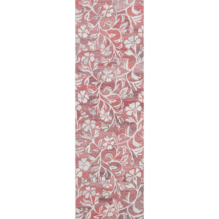 Florals Camellia Floral Hand Tufted Polyester Indoor/Outdoor Area Rug in Coral/Ivory