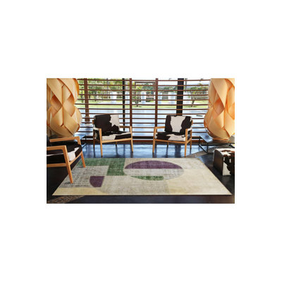 Green Purple Abstract Geometric Modern Decorative Machine Washable Area Rug
