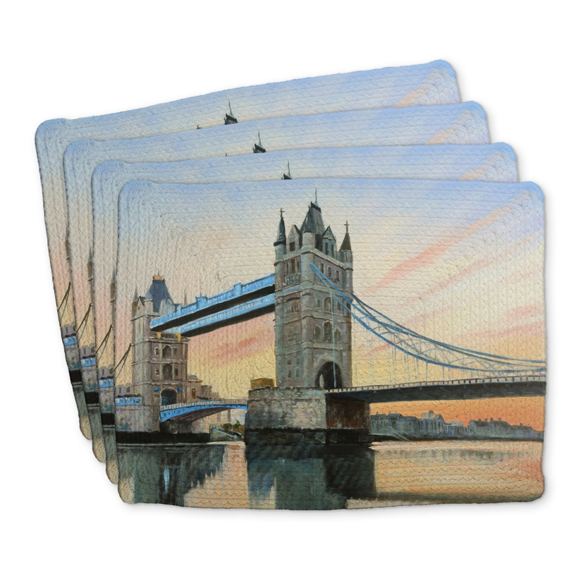 Ensemble de 4 napperons en polyester tressé - Coucher de soleil sur le pont de Londres