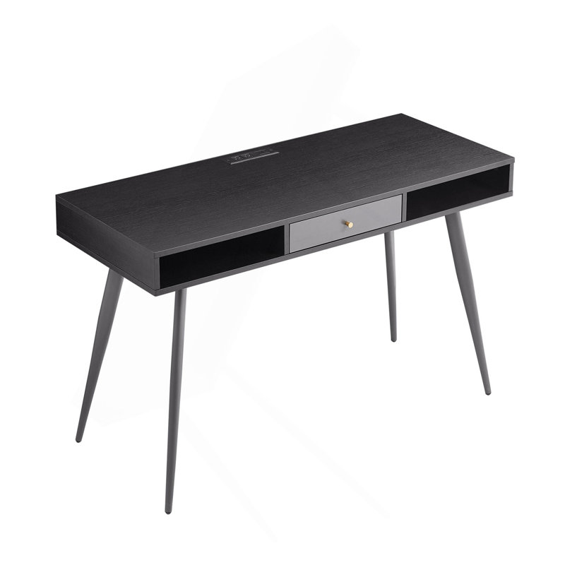 Mid Century Desk With USB Ports And Power Outlet, Modern Writing Study Desk With Drawers, Multifunctional Home Office Computer Desk