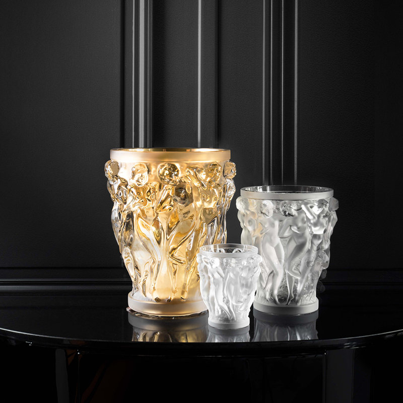 Bacchantes Handmade Crystal Table Vase, 5.75" H x 4.84" W x 4.84" D, Clear