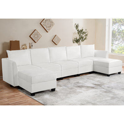 Rudmal 5 Seater Convertible U-Shaped Sectional Sofa with 2 Ottoman with Reversible Chaise,