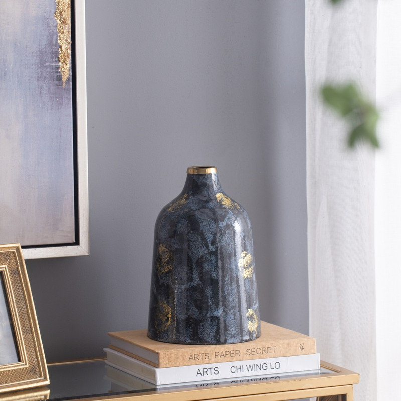 Élégant vase à fleurs en verre bleu et doré D6,7 x 10,2 pouces pour décorer la maison