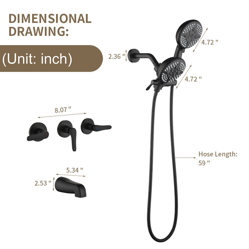 Diverter All-In-One Kit with Rough in-Valve, Matte Black