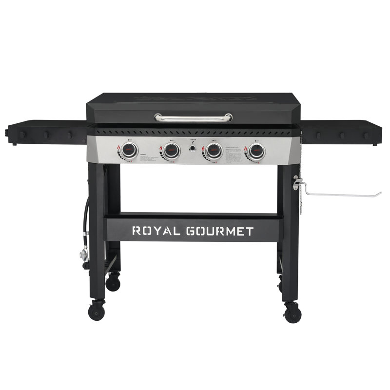 Royal Gourmet 34-Inch 4-Burner Propane Gas Griddle with Hood, Black & Silver